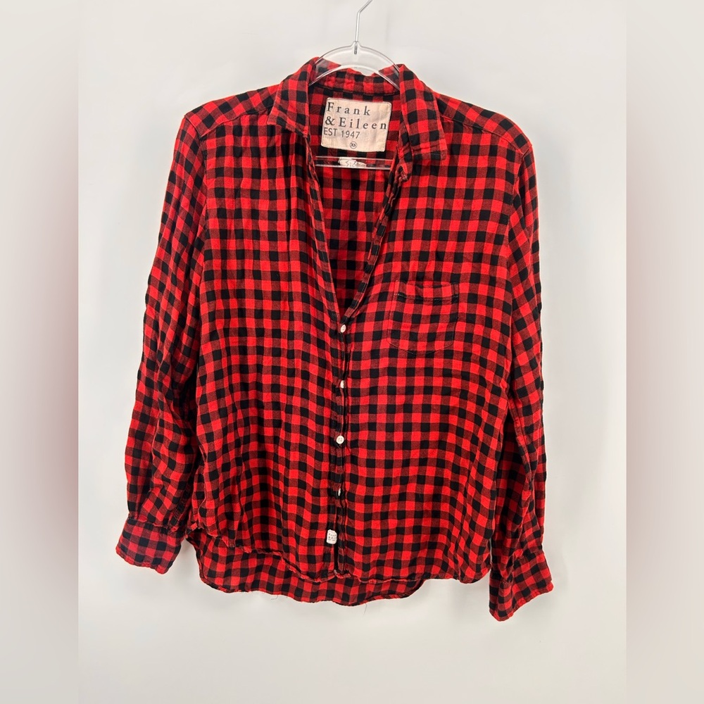 Frank & Eileen Red Black Gingham Check Woven Cotton Barry Shirt Top Blouse XS